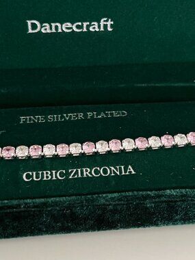 Danecraft Silver/Pink Fine Silver Cubic Zirconia Bracelet in Lighted Box - NEW